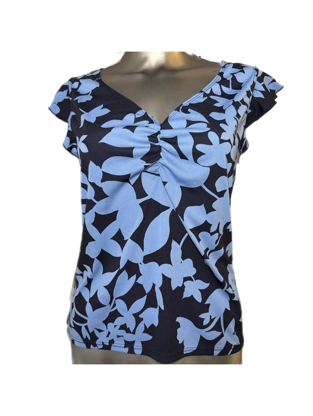 BCBG Paris Navy Blue Floral Print Top - Size L
